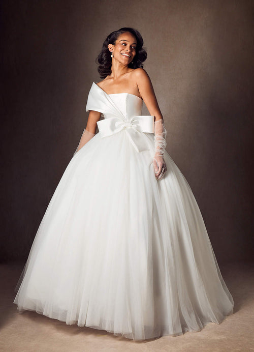 Diamond White Ball-Gown Pleated Mikado Dress