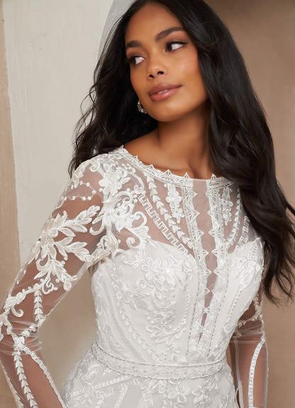 Diamond White Mermaid Scoop Tulle Dress