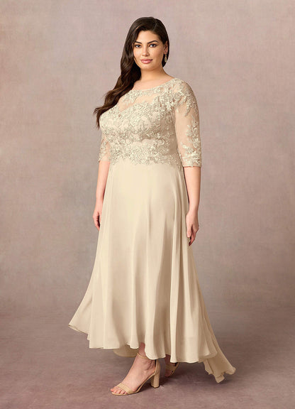 Champagne A-Line Lace Chiffon Dress