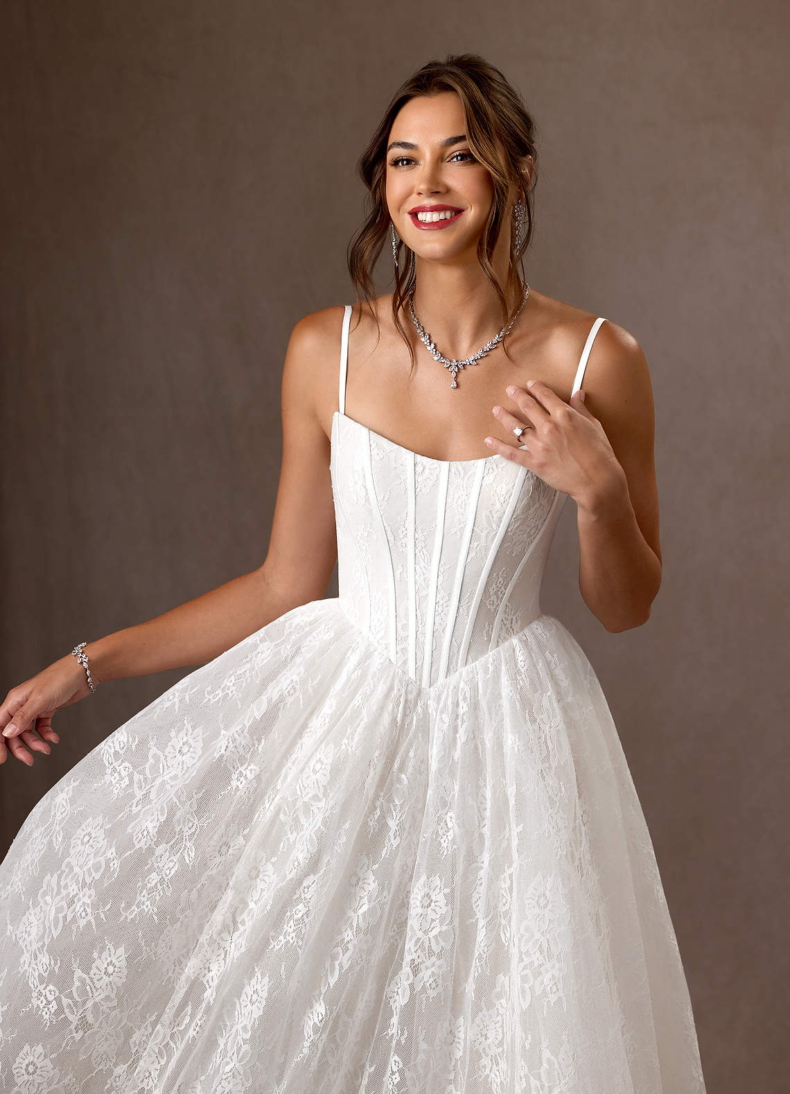 Diamond White Ball-Gown Strapless Lace Dress