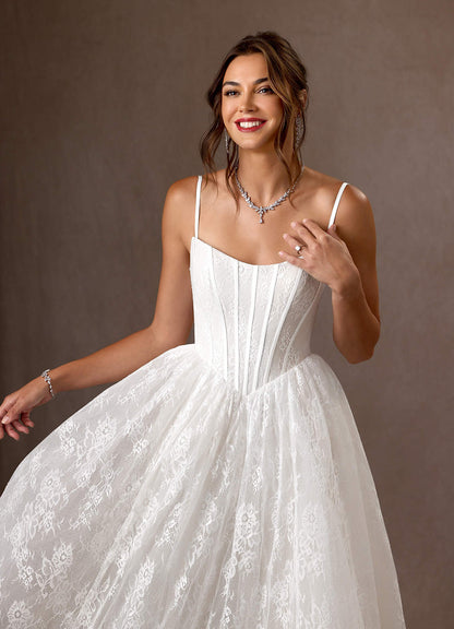 Diamond White Ball-Gown Strapless Lace Dress