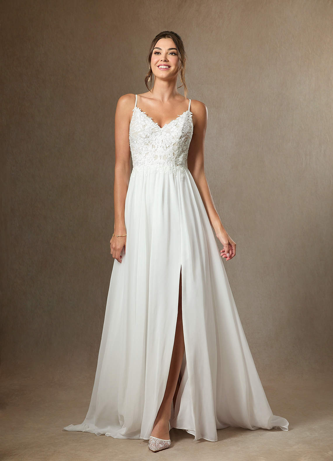 Diamond White A-Line Lace Chiffon Dress