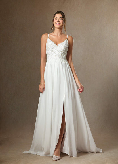 Diamond White A-Line Lace Chiffon Dress