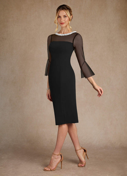 Black Sheath Beaded Stretch Crepe Dress