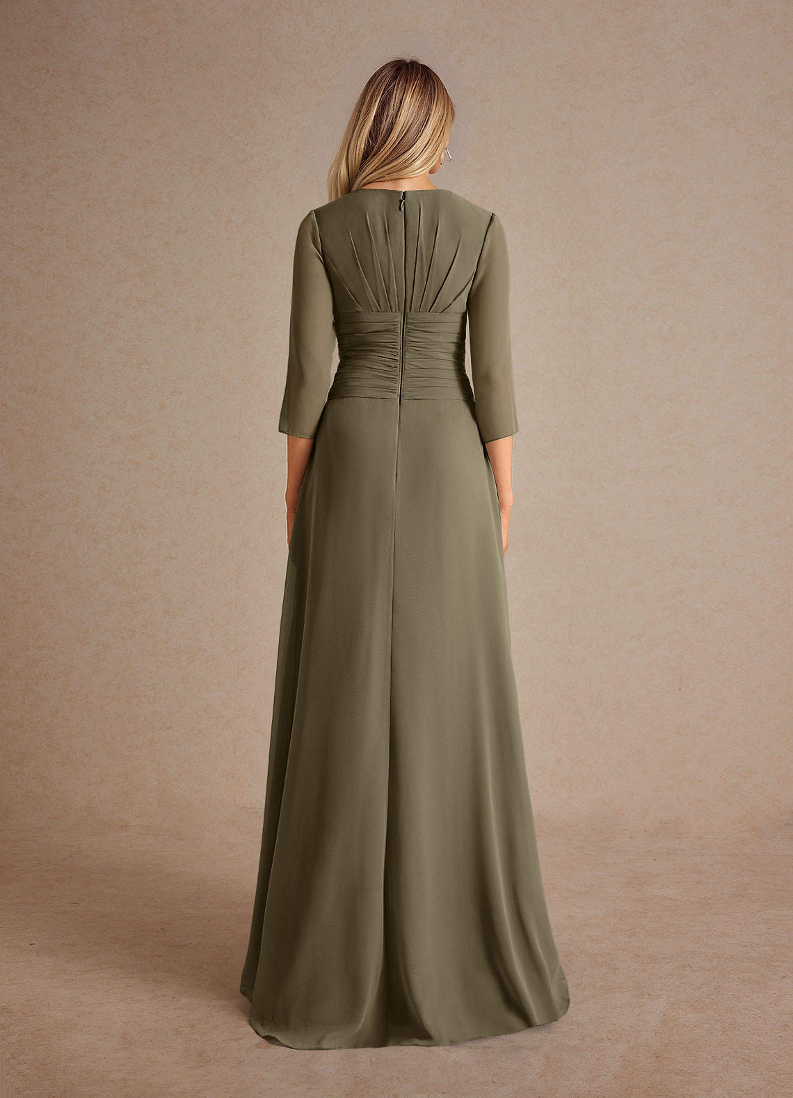 Willow Green A-Line Pleated Chiffon Dress