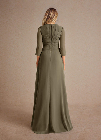 Willow Green A-Line Pleated Chiffon Dress