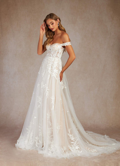 Diamond White Champagne A-Line Sequins Tulle Dress