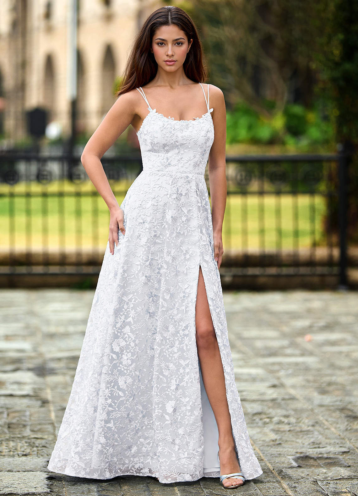 Magnolia Ivory Sequined Lace Flowers Prom Dress