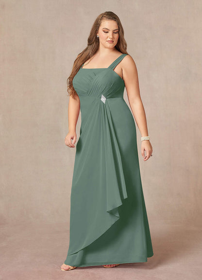 Eucalyptus A-Line Square Neckline Pleated Chiffon Dress