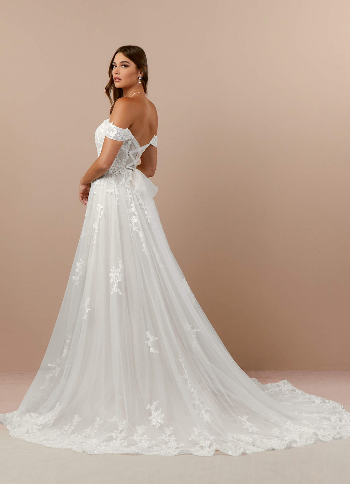 Diamond White A-Line Off the Shoulder Tulle Dress