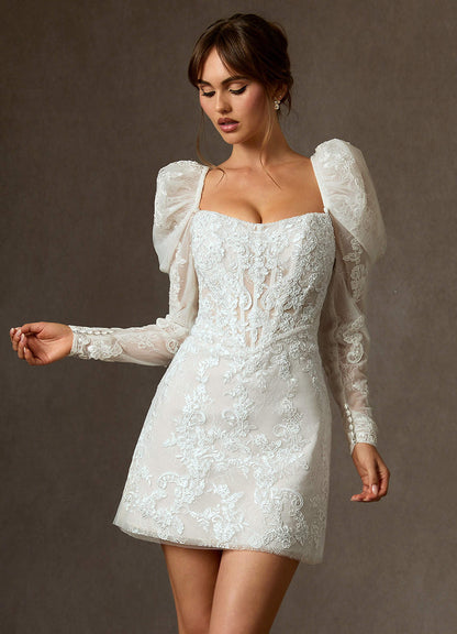 Diamond White A-Line Strapless Lace Dress