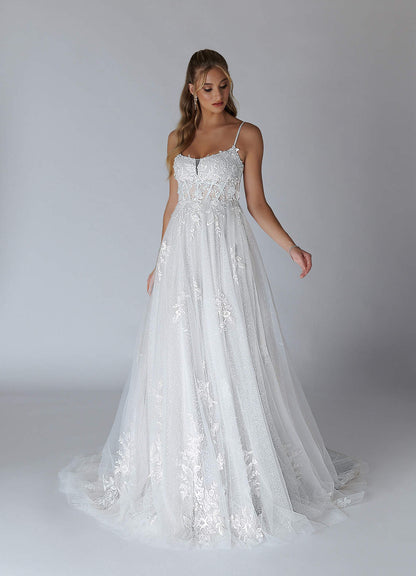 Diamond White A-Line Lace Tulle Dress