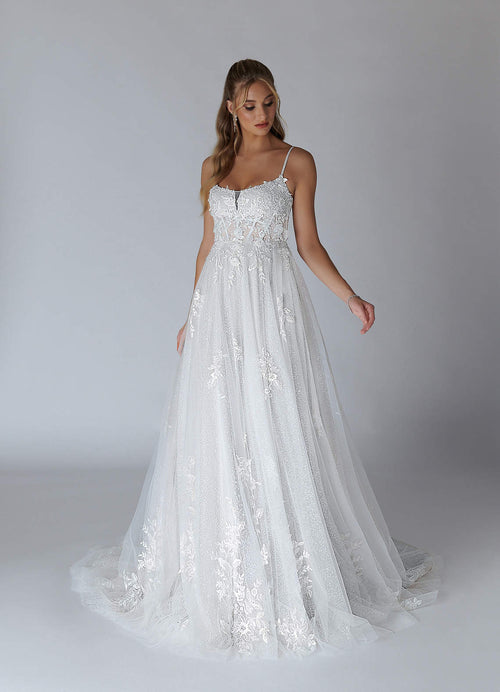 Diamond White A-Line Lace Tulle Dress