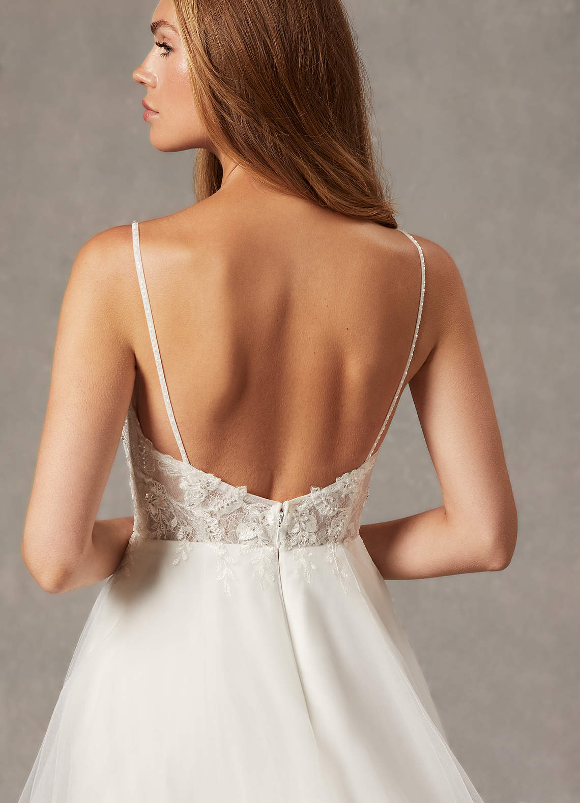 Diamond White A-Line V-Neck Sequins Tulle Dress
