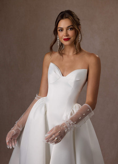 Diamond White Ball-Gown Strapless Satin Dress