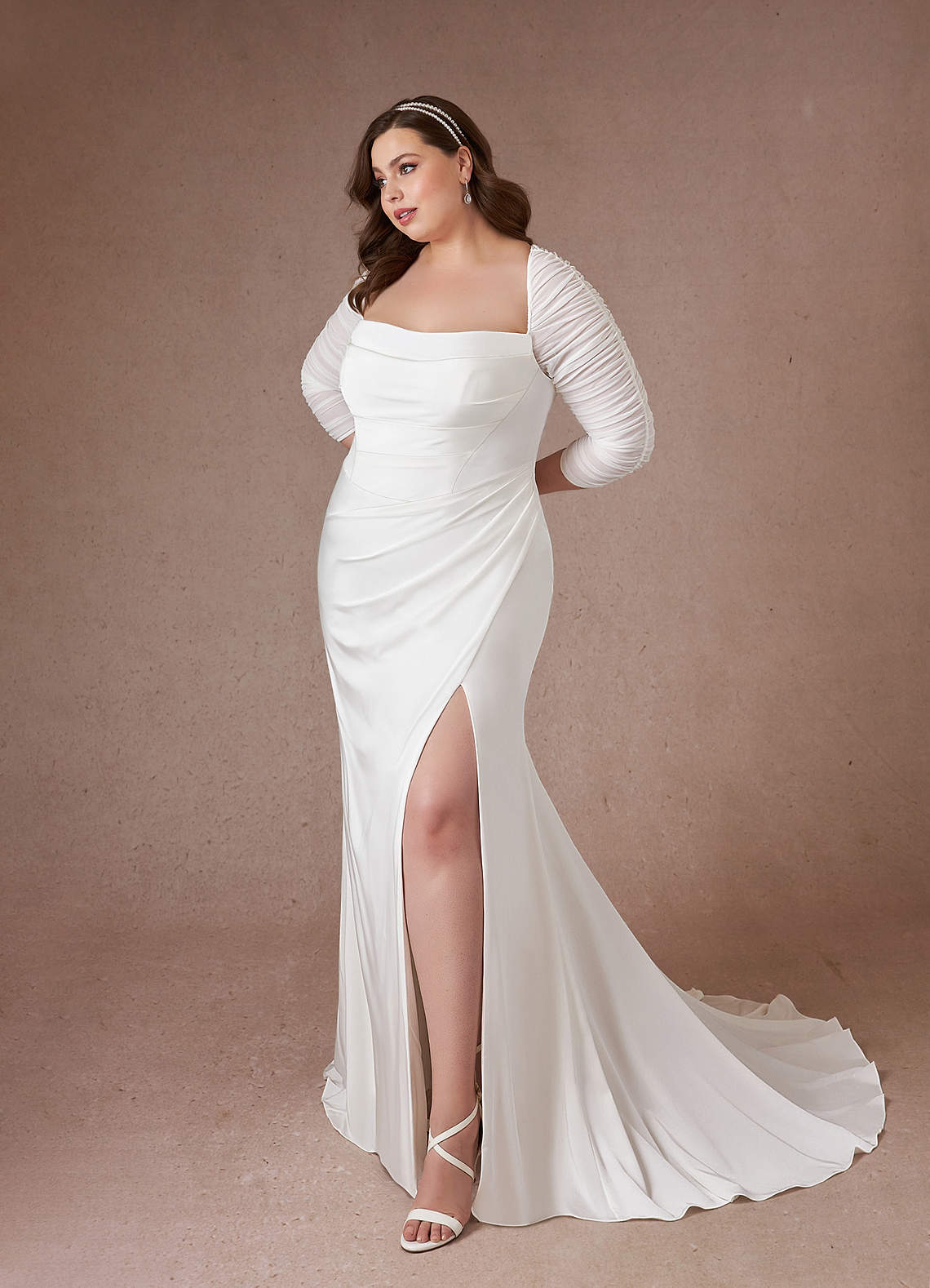 Diamond White Mermaid Strapless Crepe Back Satin Dress