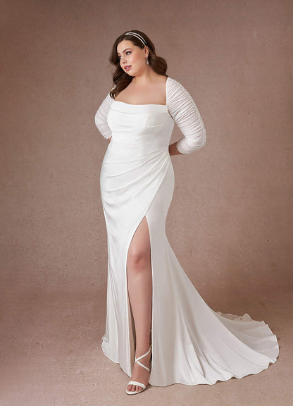 Diamond White Mermaid Strapless Crepe Back Satin Dress