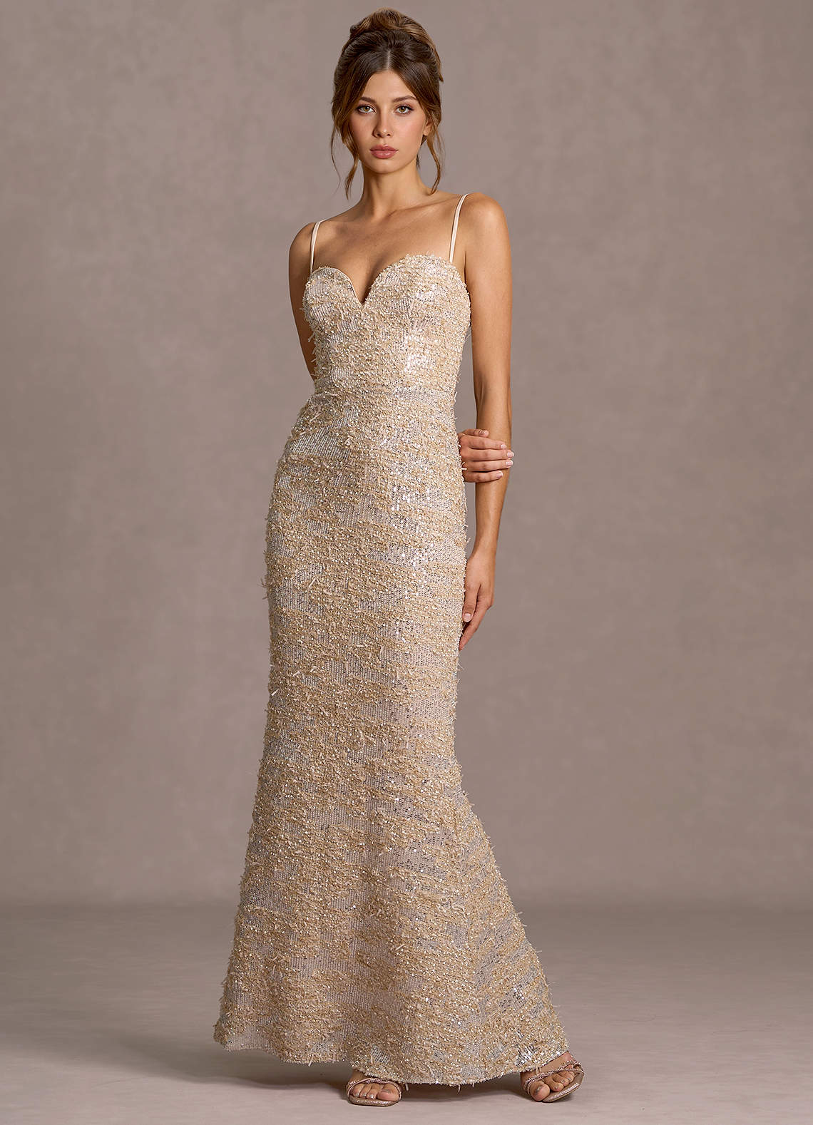 Daphne Champagne Sequins Maxi Dress