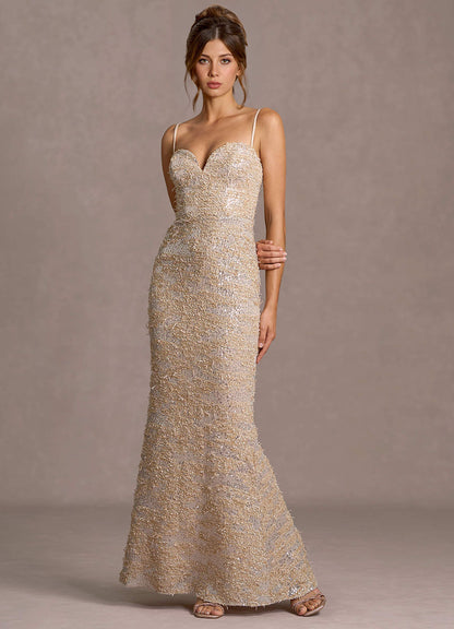 Daphne Champagne Sequins Maxi Dress