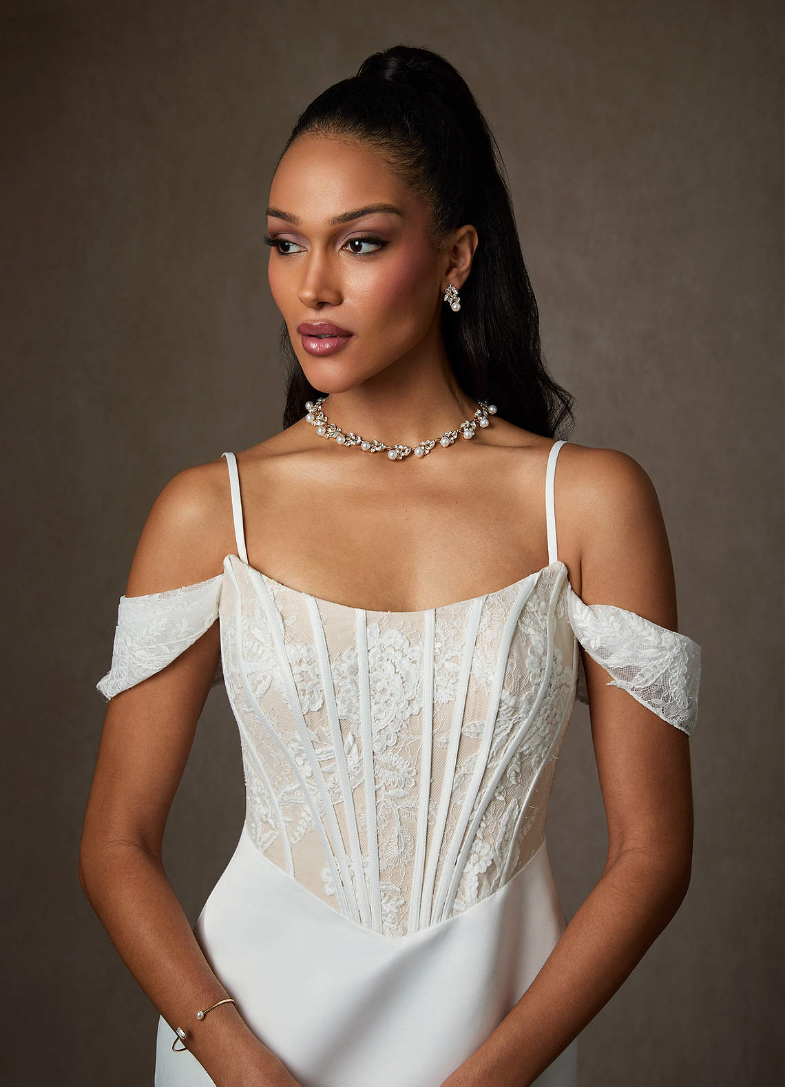 Diamond White Champagne Mermaid Off the Shoulder Satin Dress