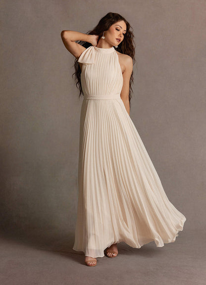 Michaela Cream Pleated Maxi Dress  Dress