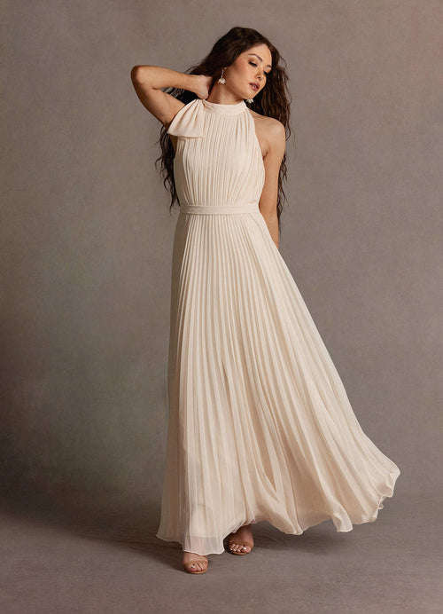 Michaela Cream Pleated Maxi Dress  Dress