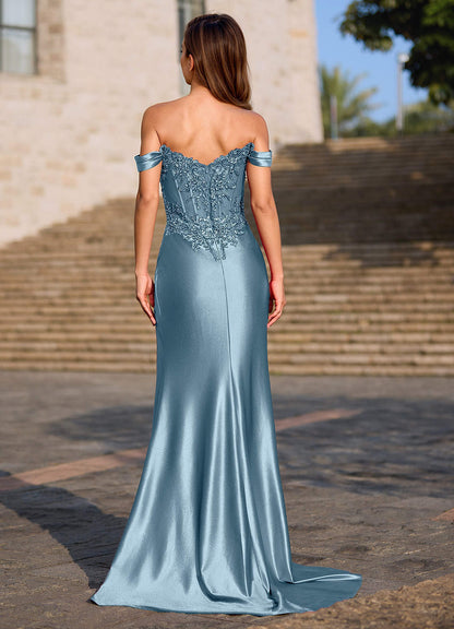Opulence Dusty Blue Floral Corset Prom Dress  Dress