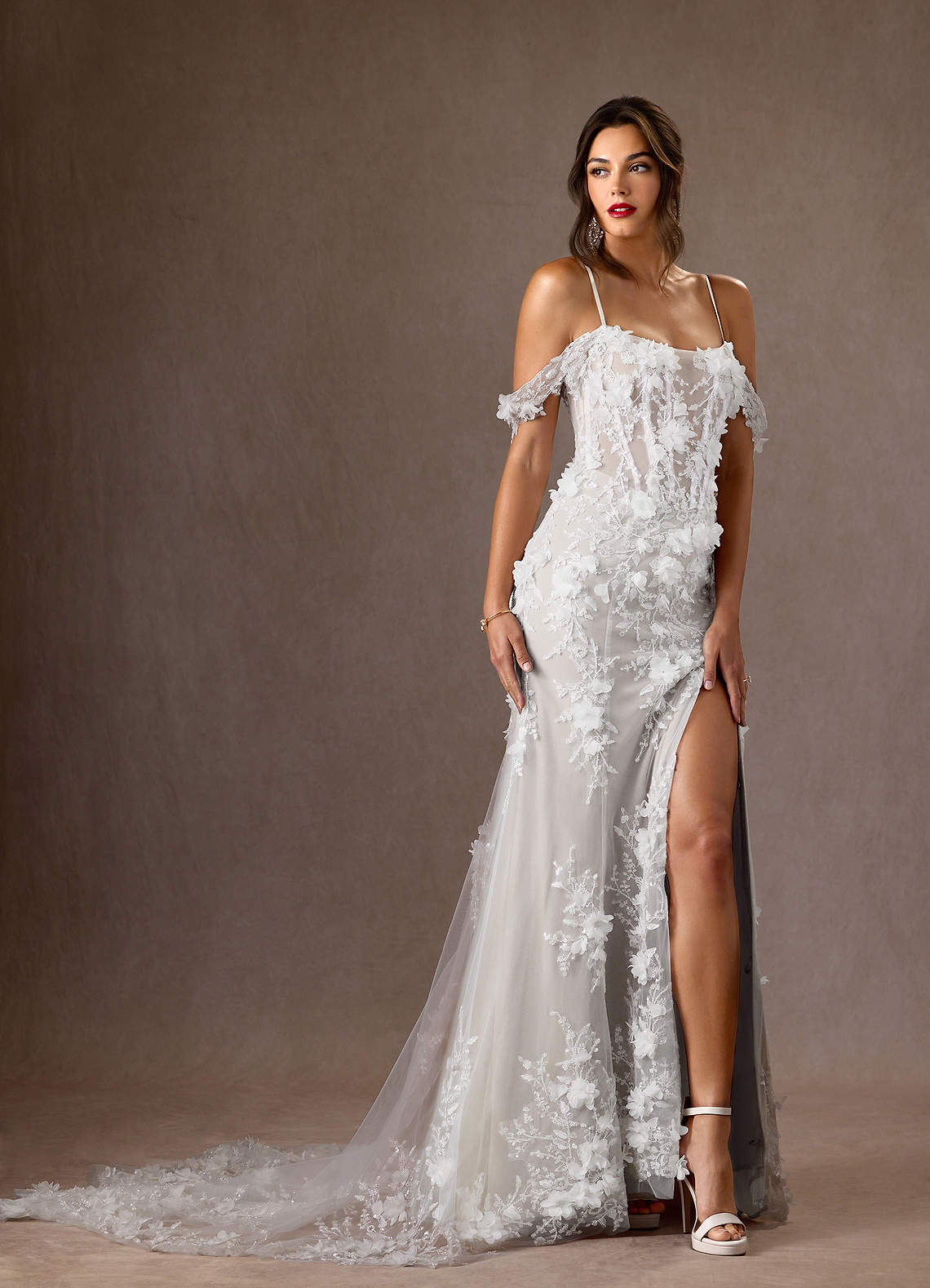 Diamond White Mermaid Strapless Lace Dress