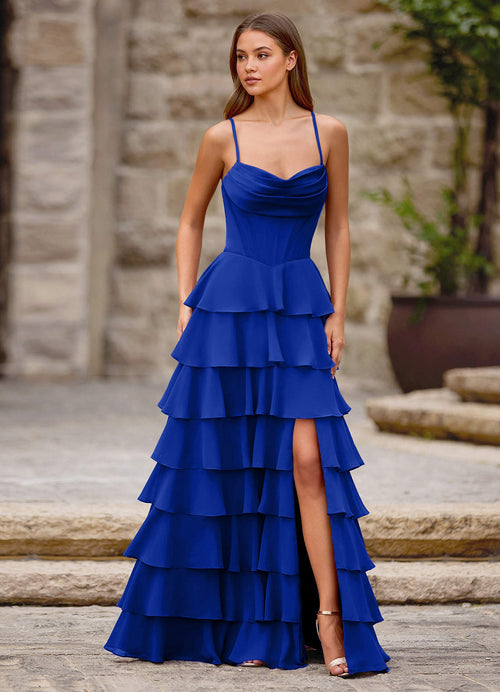 Rhythm Royal Blue Ruffled A-Line Prom Dress  Dress
