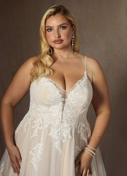 Diamond White Champagne A-Line Sequins Tulle Dress