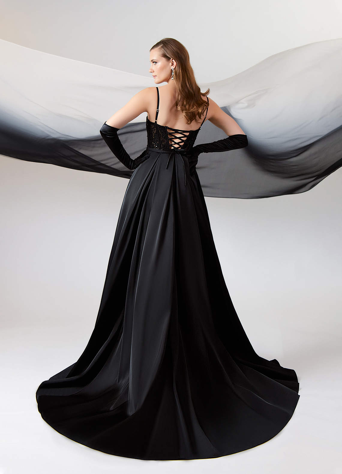 Black Nude A-Line Sequins Stretch Satin Dress