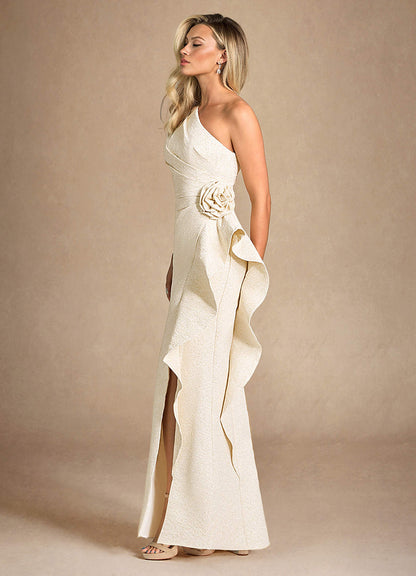 Light Gold Jacquard Mermaid One Shoulder Metallic Jacquard Dress