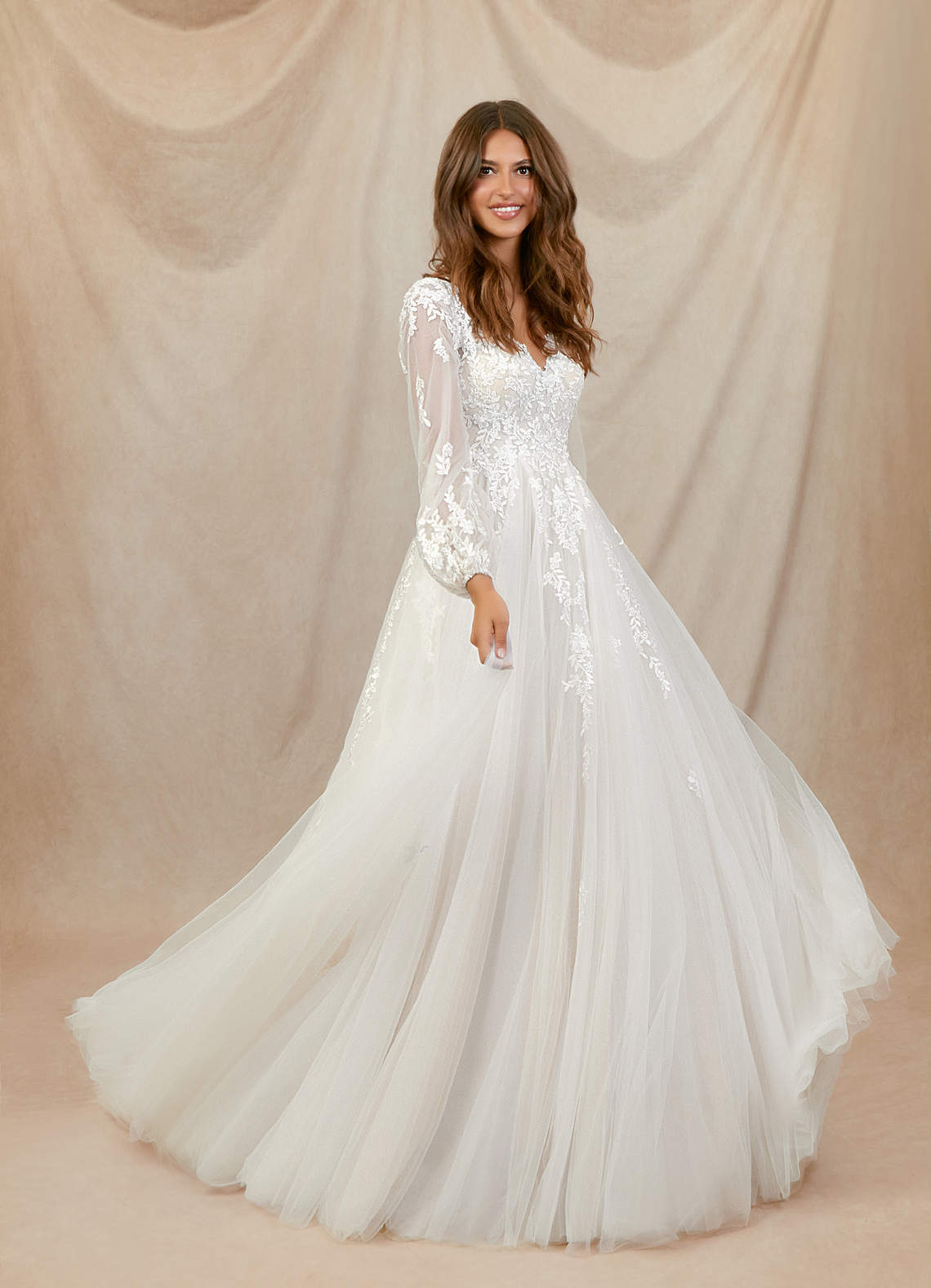 Diamond White A-Line V-Neck Tulle Dress