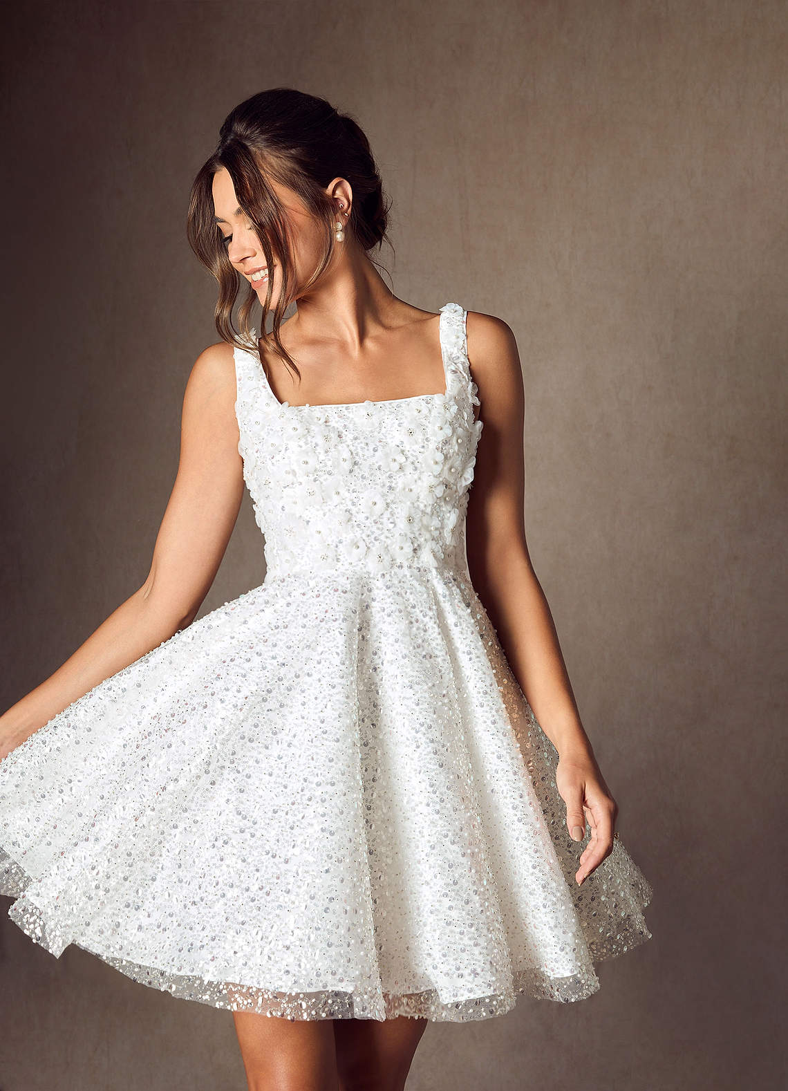 Diamond White A-Line with Pockets Beading Dress