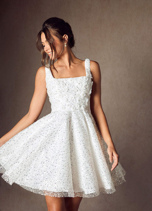 Diamond White A-Line with Pockets Beading Dress