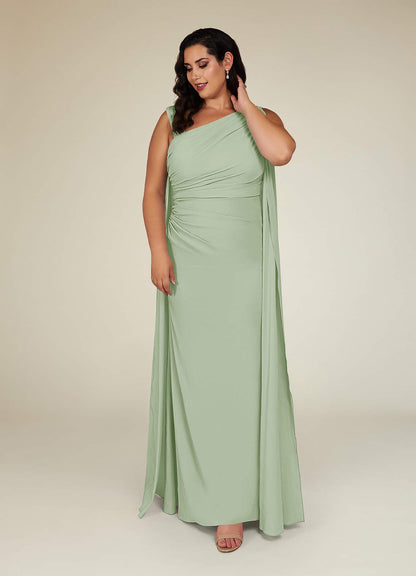 Dusty Sage Mermaid Pleated Stretch Chiffon Dress