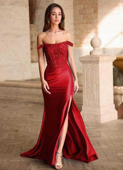 Valeria Red Velvet Sequins Corset Satin Prom Dress  Dress