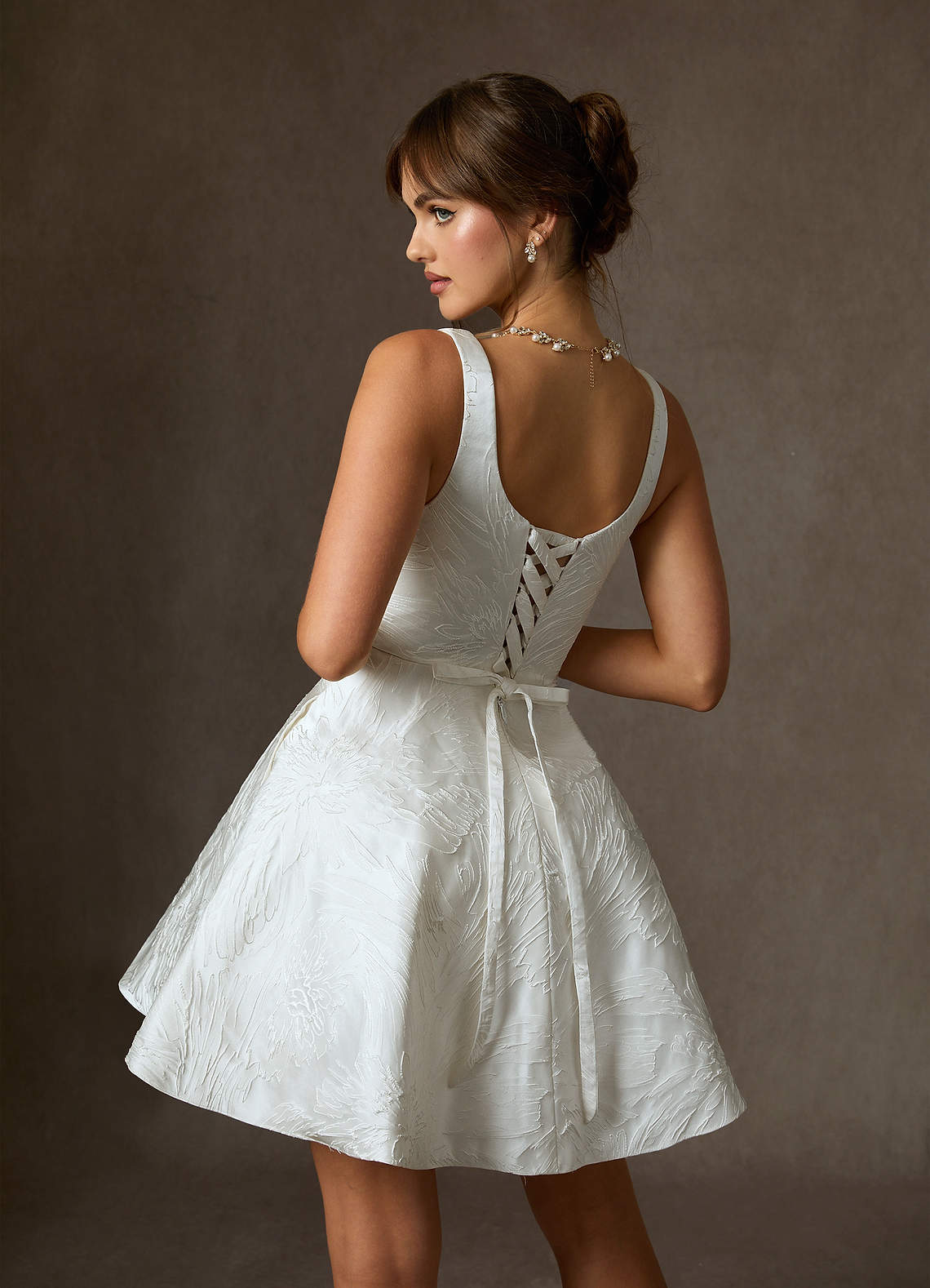 Diamond White A-Line with Pockets Floral Jacquard Dress