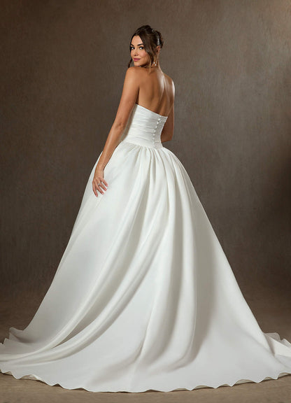 Diamond White Ball-Gown Strapless Matte Satin Dress