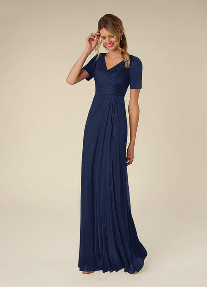 Dark Navy A-Line Pleated Mesh Dress