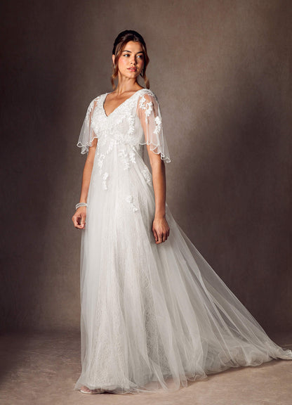 Diamond White A-Line Sequins Tulle Dress