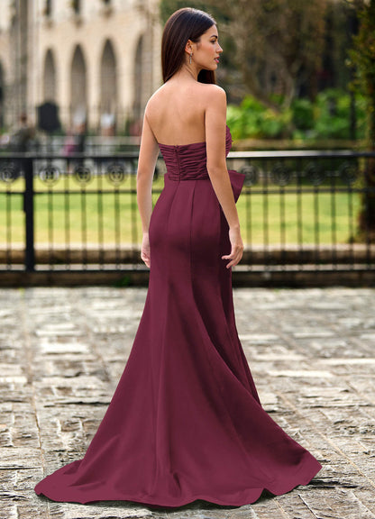 Elowen Burgundy Sculpted Strapless Ruffle Prom Dress