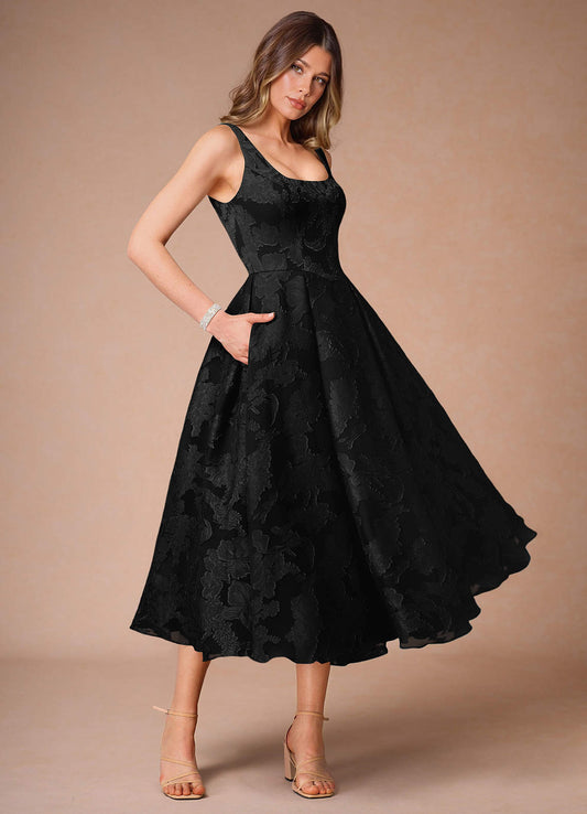 Alba Black Pleated Midi Dress