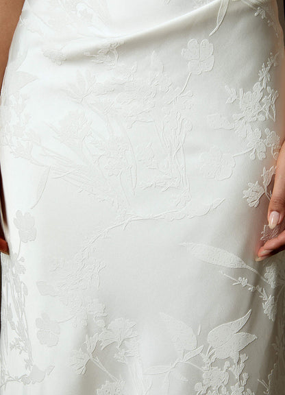Diamond White Sheath Strapless Floral Jacquard Dress