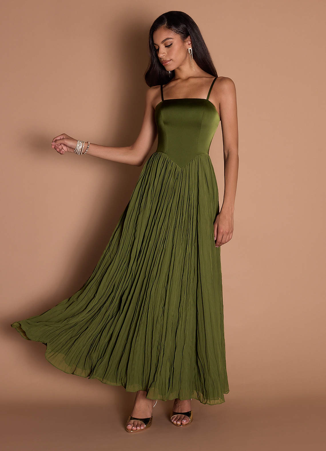Lorie Olive Ruffle Maxi Dress  Dress