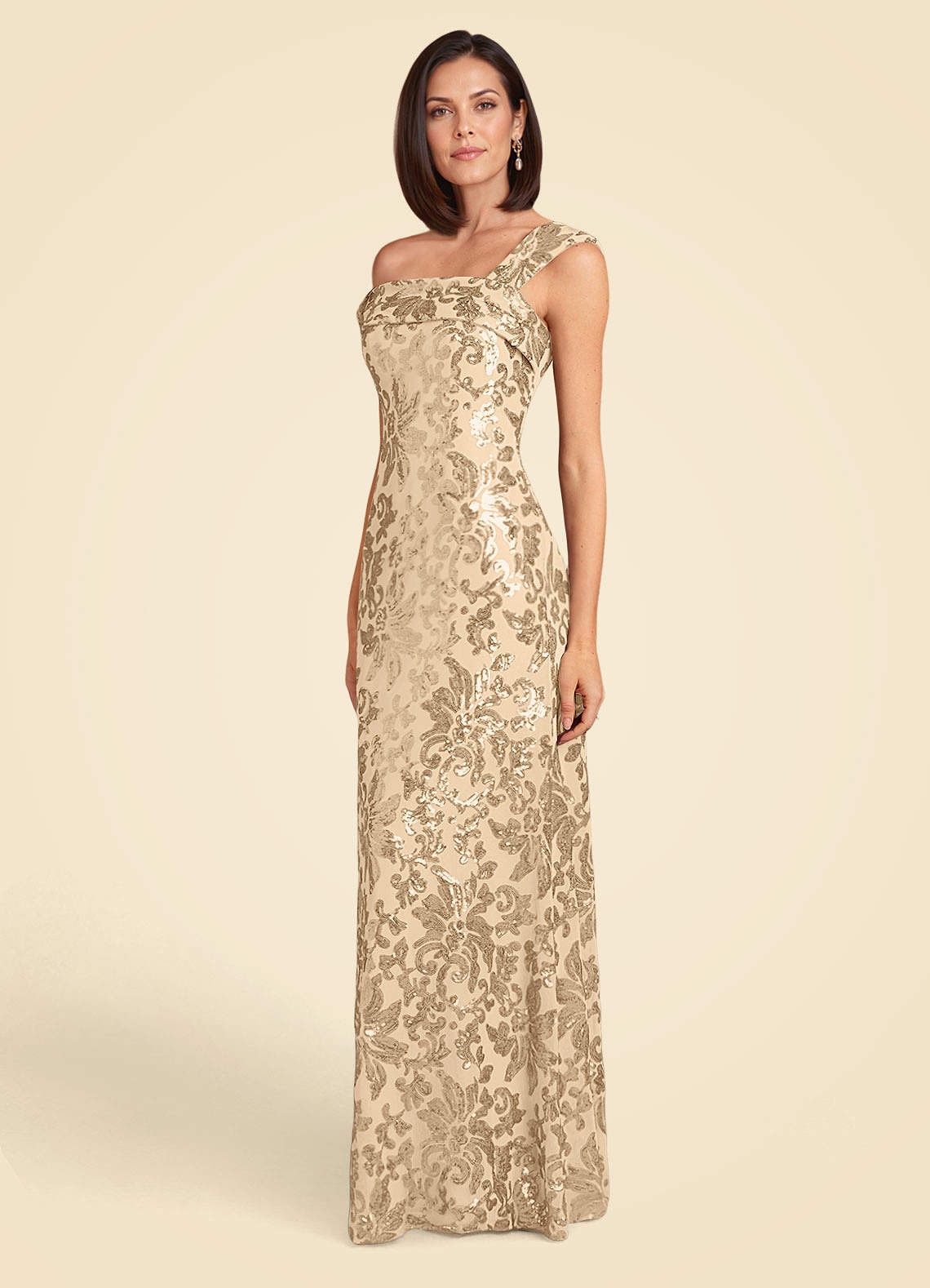 Champagne A-Line Sequins Lace Dress