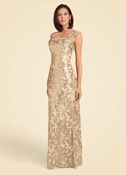 Champagne A-Line Sequins Lace Dress
