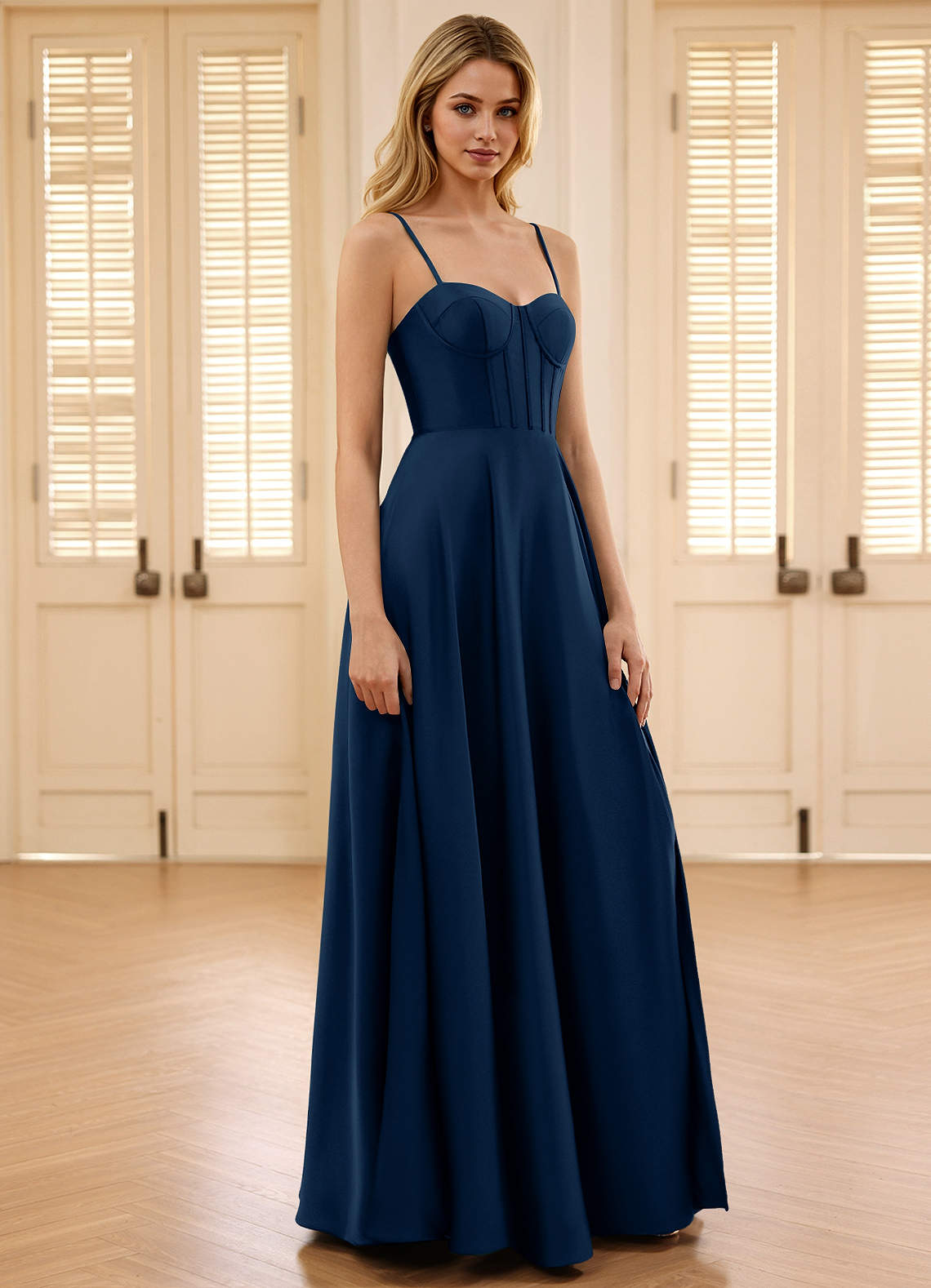 Eternin Navy A-Line Prom Dress