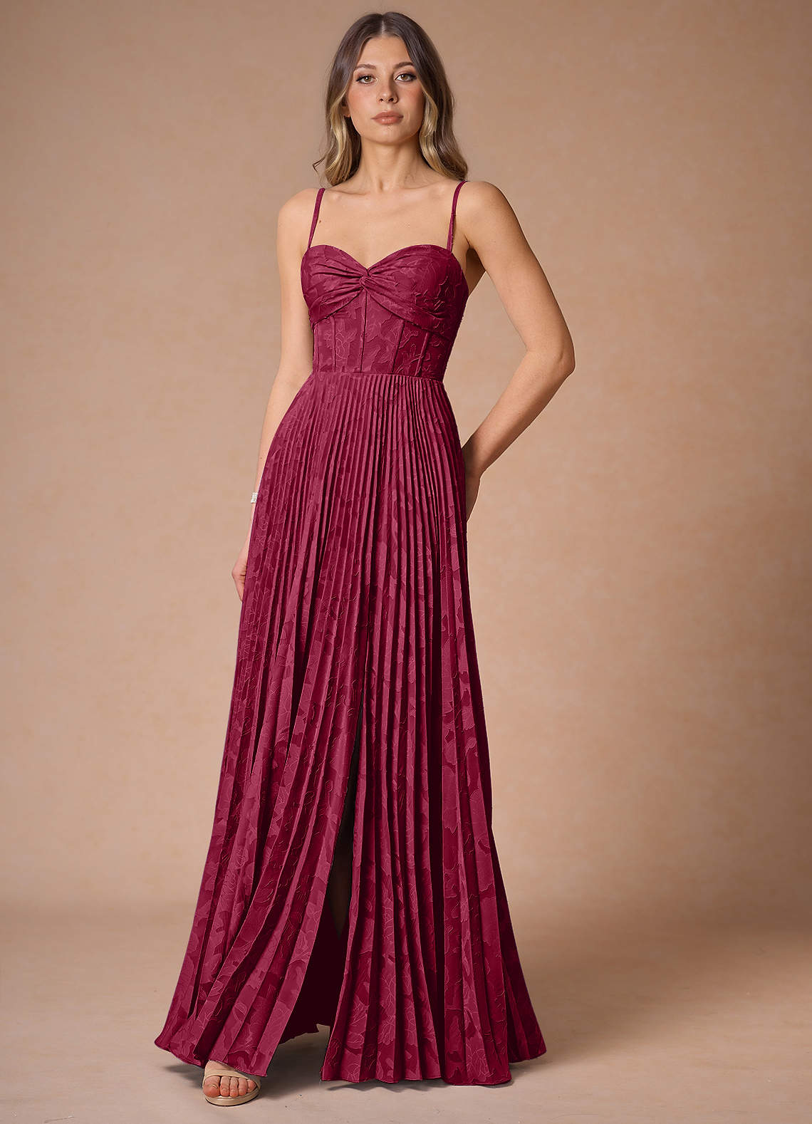 Akiko Merlot Pleated Maxi Dress