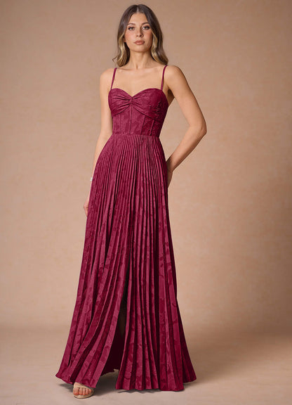 Akiko Merlot Pleated Maxi Dress